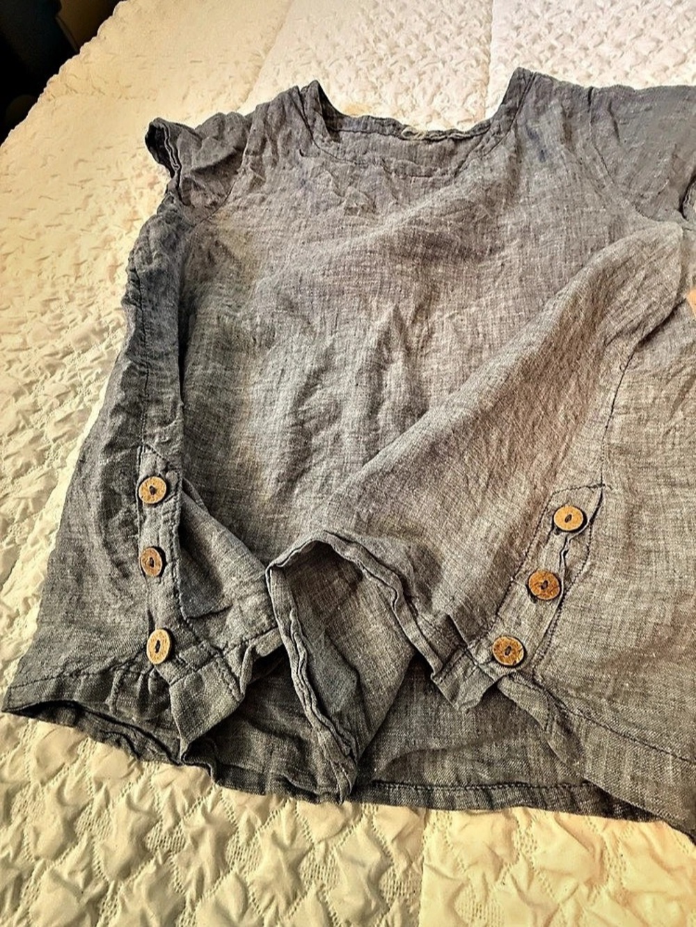 Sigrid Olsen Gray 100% Linen Short Sleeve Top